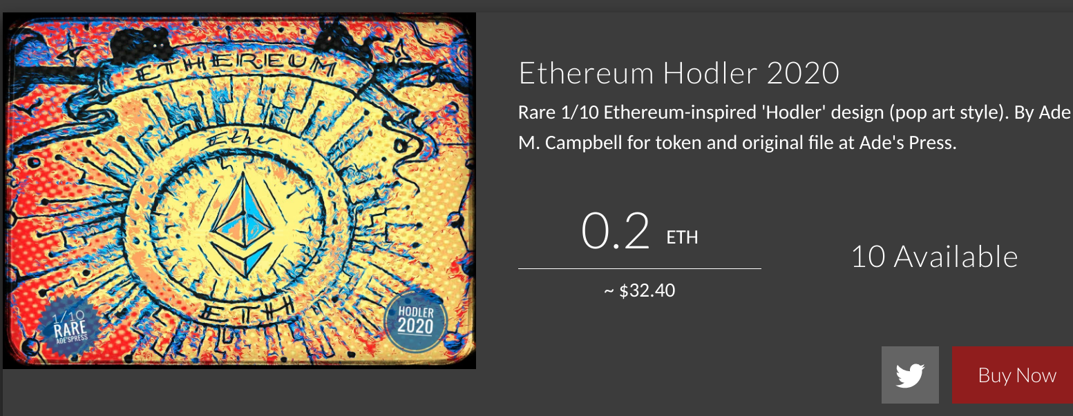 rare art of Ethereum logo from Ade's Press